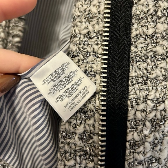J. Crew Gray Cream Tweed Cropped Jacket Blazer w/ Pockets Fringe Trim - Picture 6 of 10